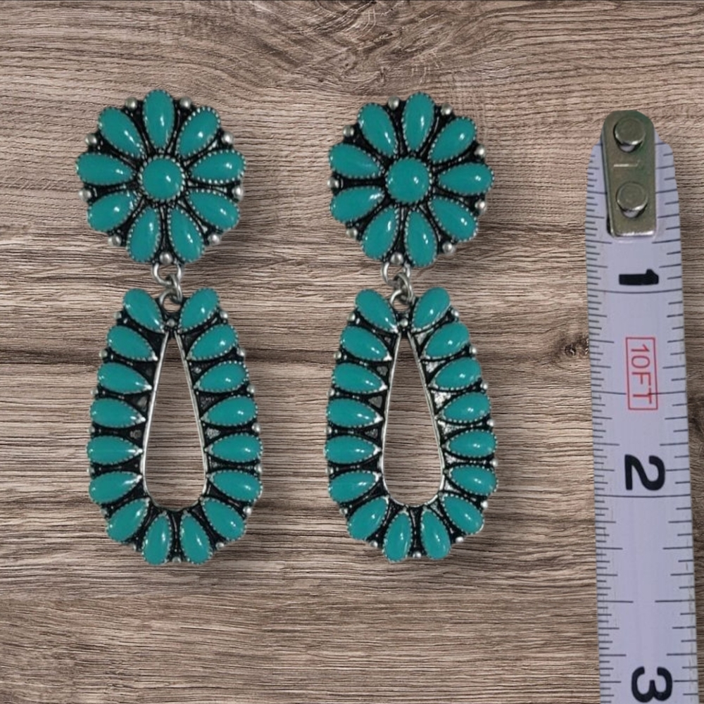Turquoise Squash Blossom Earrings New - Picture 3 of 4